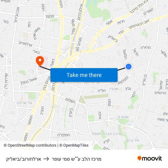 ארלוזורוב/ביאליק to מרכז הלב ע""ש סמי עופר map