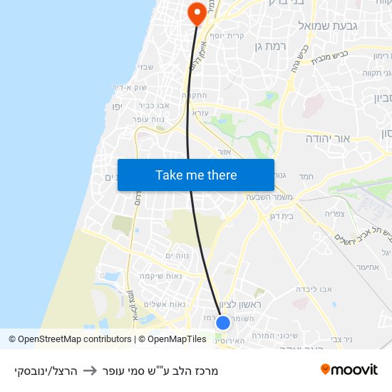 הרצל/ינובסקי to מרכז הלב ע""ש סמי עופר map