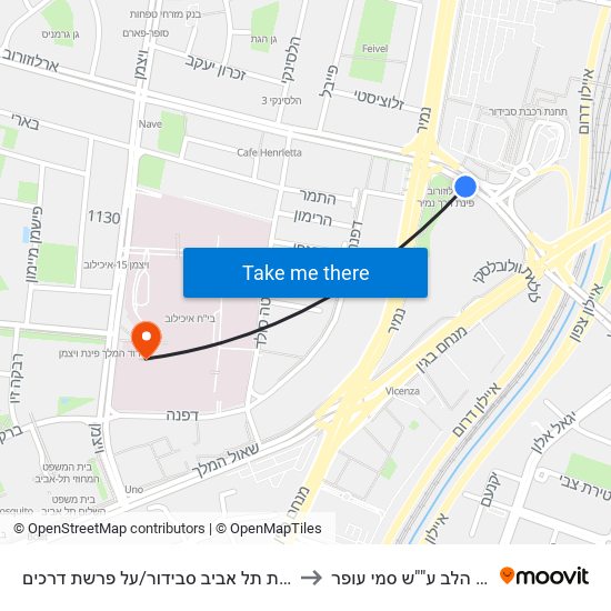 ת. רכבת תל אביב סבידור/על פרשת דרכים to מרכז הלב ע""ש סמי עופר map