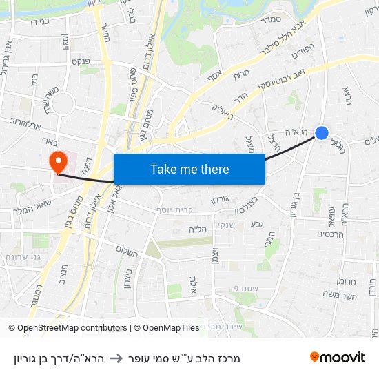 הרא''ה/דרך בן גוריון to מרכז הלב ע""ש סמי עופר map