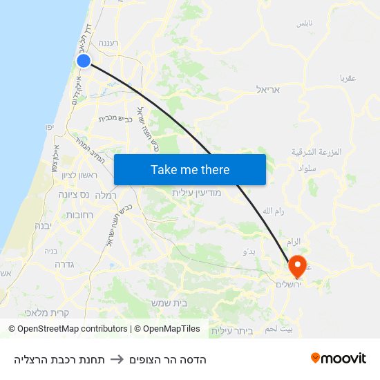 תחנת רכבת הרצליה to הדסה הר הצופים map