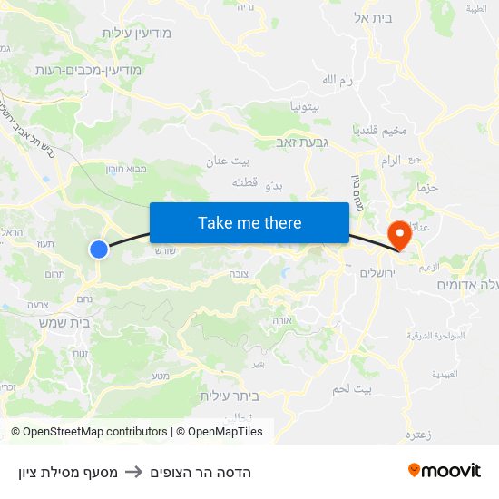 מסעף מסילת ציון to הדסה הר הצופים map