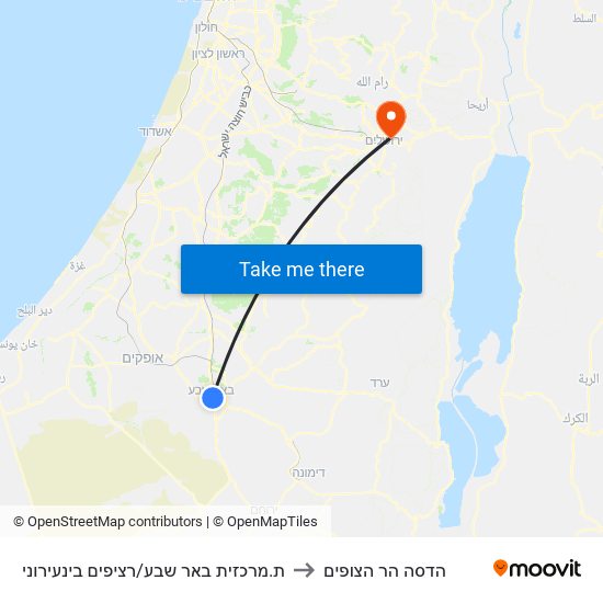ת.מרכזית באר שבע/רציפים בינעירוני to הדסה הר הצופים map