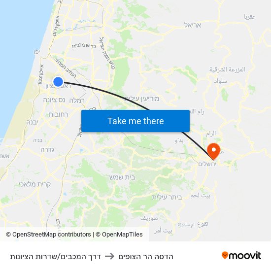 דרך המכבים/שדרות הציונות to הדסה הר הצופים map