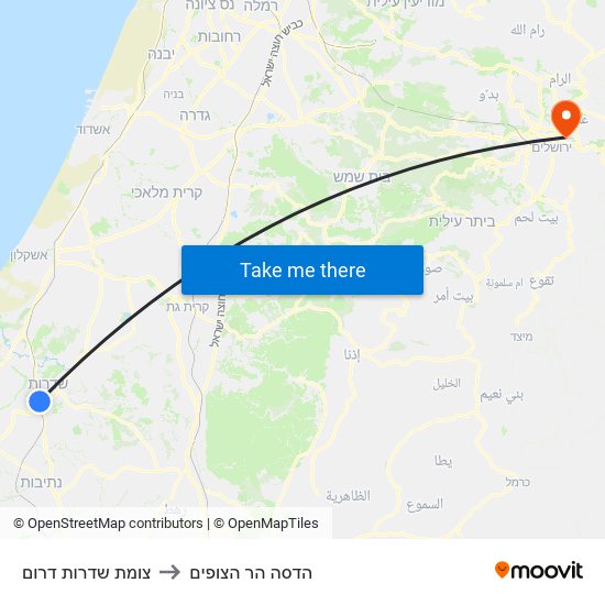 צומת שדרות דרום to הדסה הר הצופים map