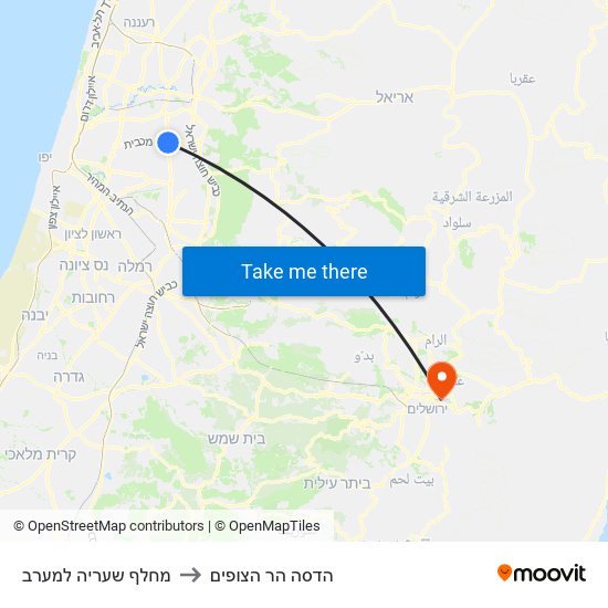 מחלף שעריה למערב to הדסה הר הצופים map