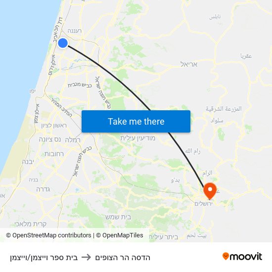 בית ספר וייצמן/וייצמן to הדסה הר הצופים map