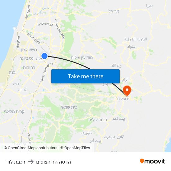 רכבת לוד to הדסה הר הצופים map