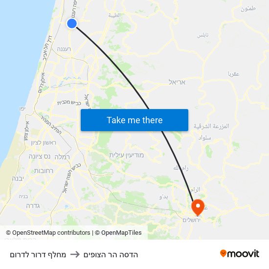 מחלף דרור לדרום to הדסה הר הצופים map