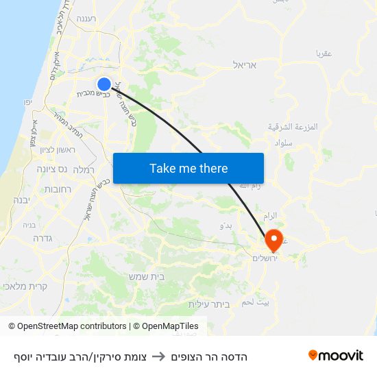 צומת סירקין/הרב עובדיה יוסף to הדסה הר הצופים map