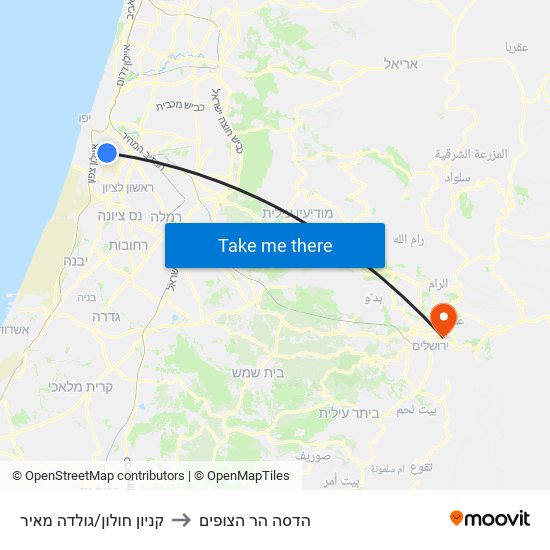 קניון חולון/גולדה מאיר to הדסה הר הצופים map