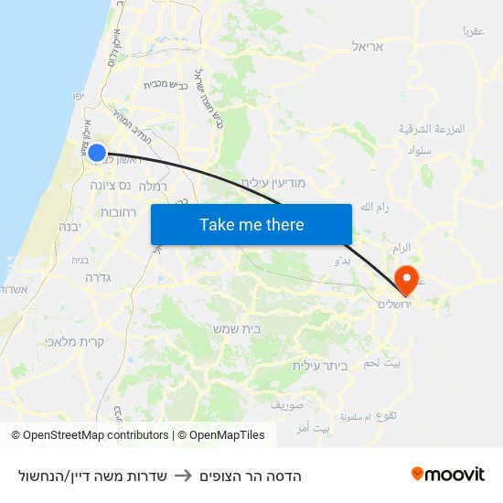 שדרות משה דיין/הנחשול to הדסה הר הצופים map