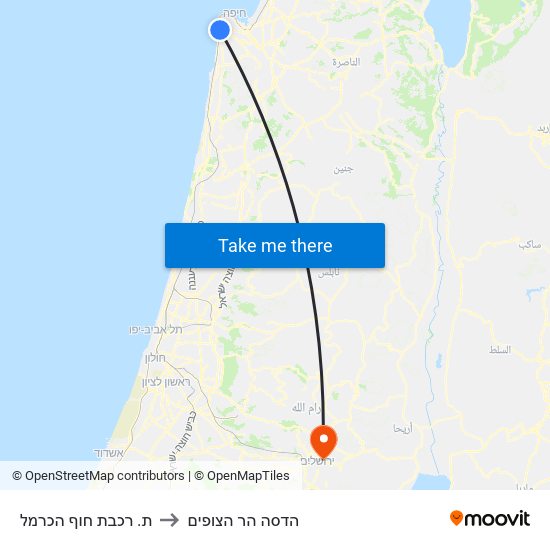 ת. רכבת חוף הכרמל to הדסה הר הצופים map