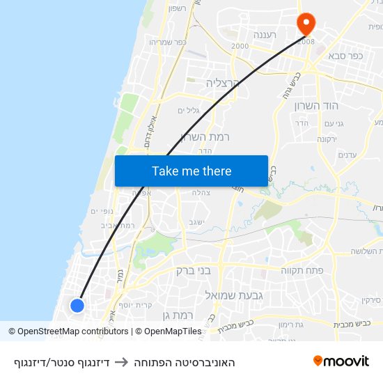 דיזנגוף סנטר/דיזנגוף to האוניברסיטה הפתוחה map