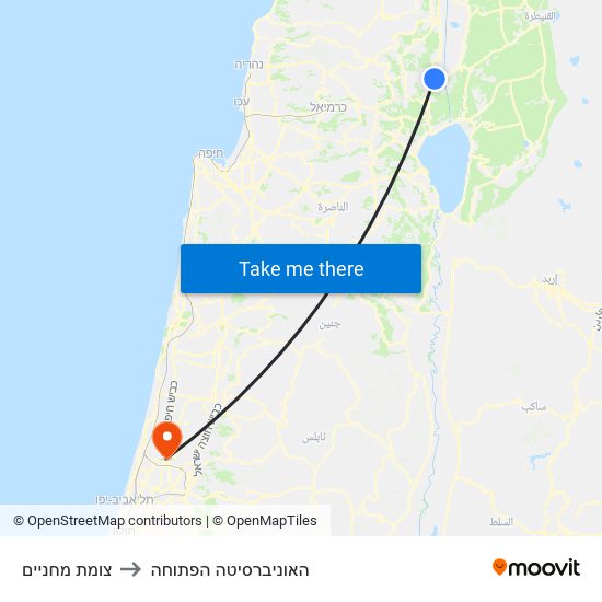 צומת מחניים to האוניברסיטה הפתוחה map