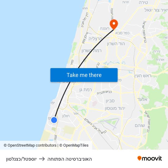 יוספטל/כצנלסון to האוניברסיטה הפתוחה map