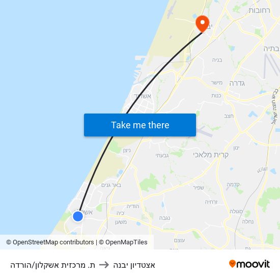 ת. מרכזית אשקלון/הורדה to אצטדיון יבנה map