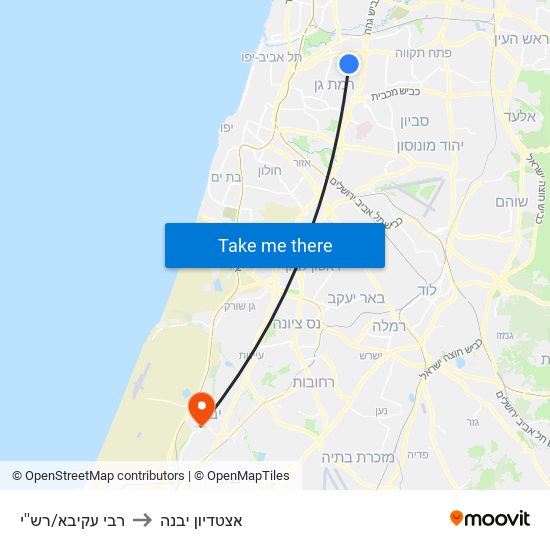 רבי עקיבא/רש''י to אצטדיון יבנה map