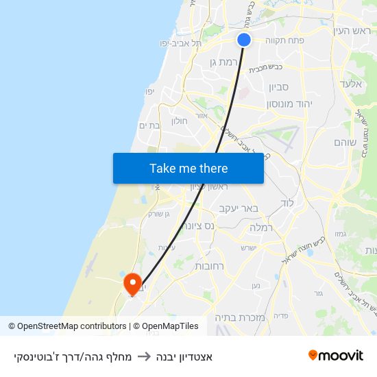 מחלף גהה/דרך ז'בוטינסקי to אצטדיון יבנה map