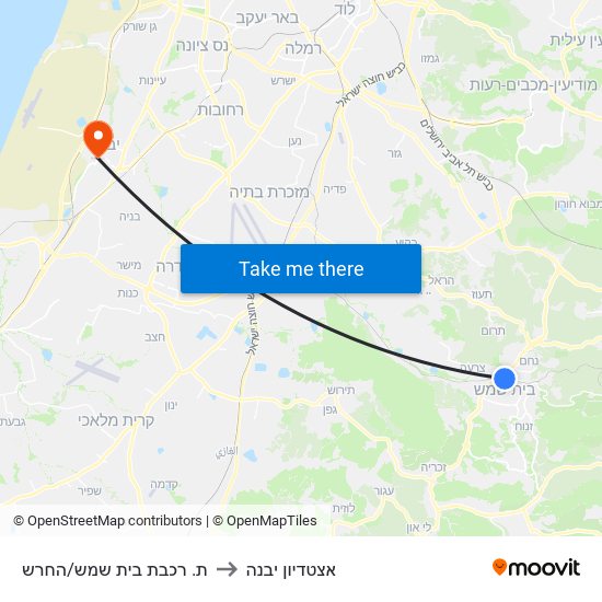 ת. רכבת בית שמש/החרש to אצטדיון יבנה map