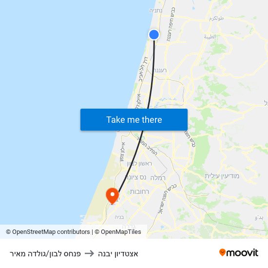 פנחס לבון/גולדה מאיר to אצטדיון יבנה map