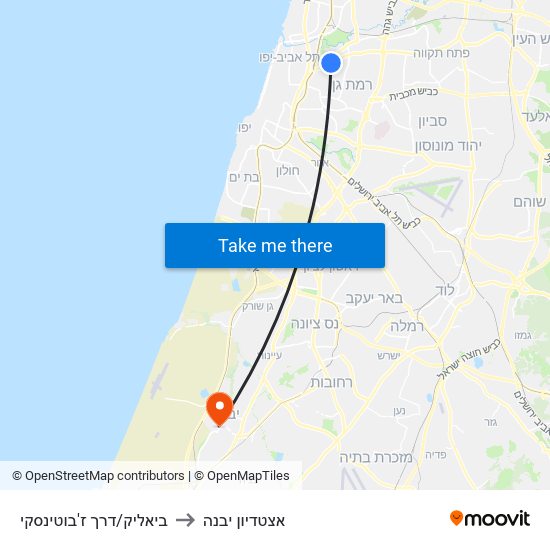 ביאליק/דרך ז'בוטינסקי to אצטדיון יבנה map