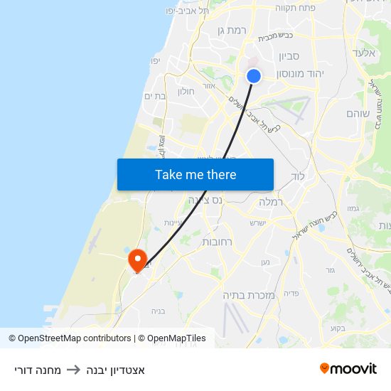 מחנה דורי to אצטדיון יבנה map