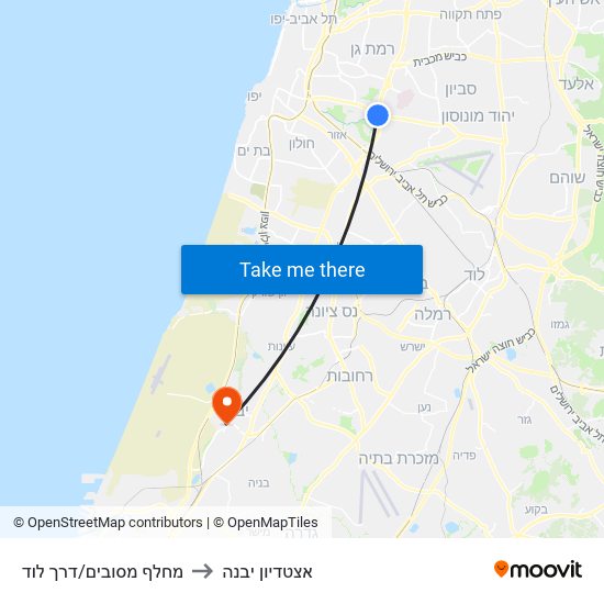 מחלף מסובים/דרך לוד to אצטדיון יבנה map