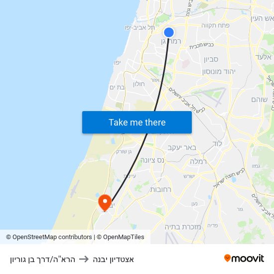 הרא''ה/דרך בן גוריון to אצטדיון יבנה map