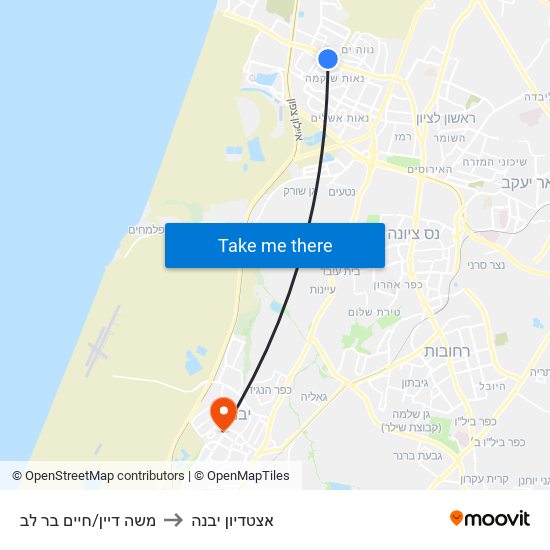 משה דיין/חיים בר לב to אצטדיון יבנה map