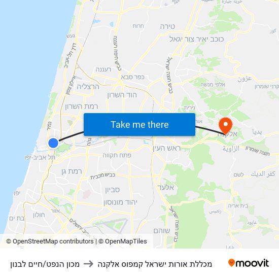 מכון הנפט/חיים לבנון to מכללת אורות ישראל קמפוס אלקנה map