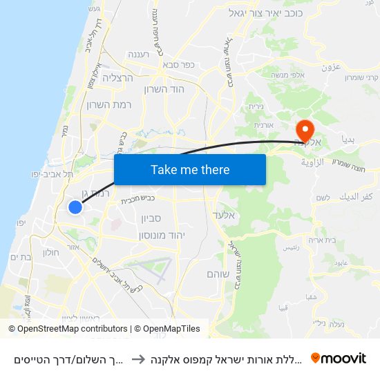 דרך השלום/דרך הטייסים to מכללת אורות ישראל קמפוס אלקנה map