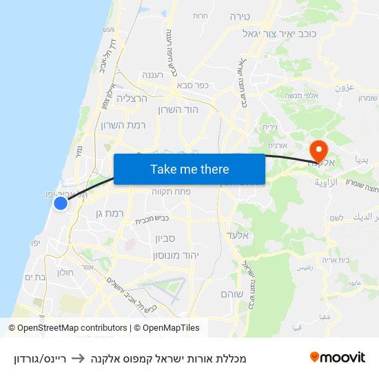 ריינס/גורדון to מכללת אורות ישראל קמפוס אלקנה map