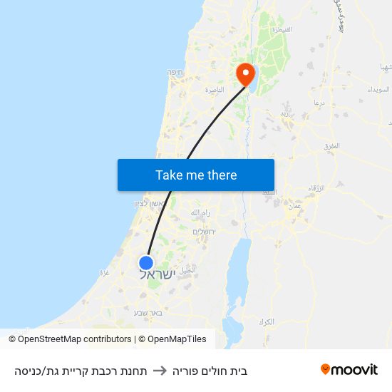 תחנת רכבת קריית גת/כניסה to בית חולים פוריה map