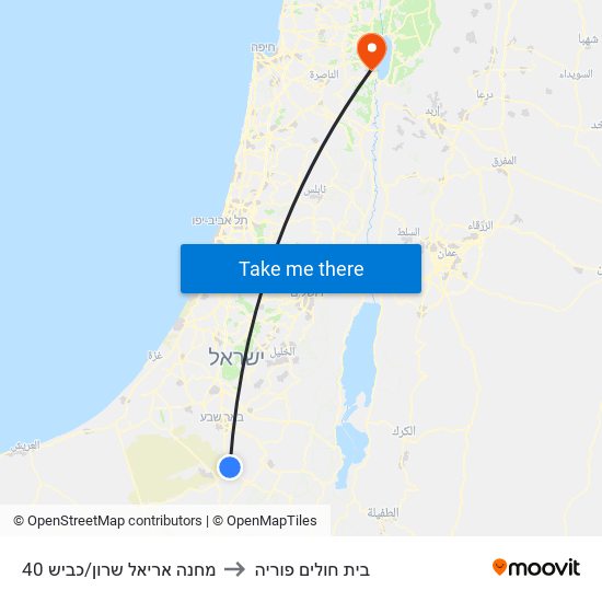 מחנה אריאל שרון/כביש 40 to בית חולים פוריה map