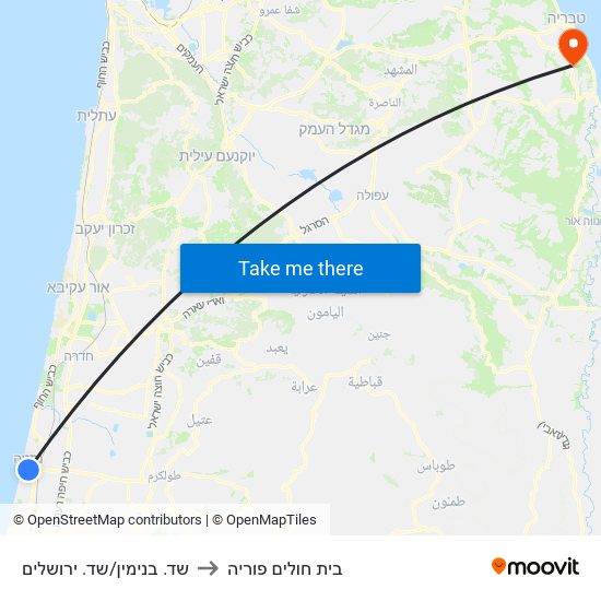 שד. בנימין/שד. ירושלים to בית חולים פוריה map