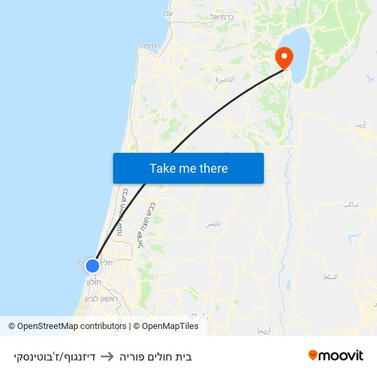 דיזנגוף/ז'בוטינסקי to בית חולים פוריה map