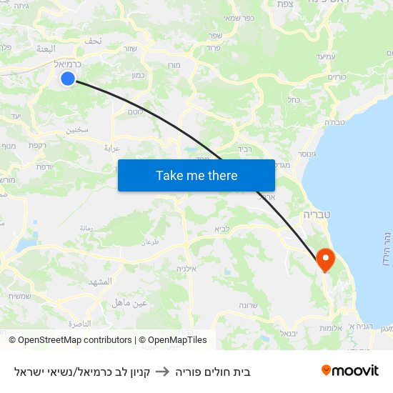 קניון לב כרמיאל/נשיאי ישראל to בית חולים פוריה map