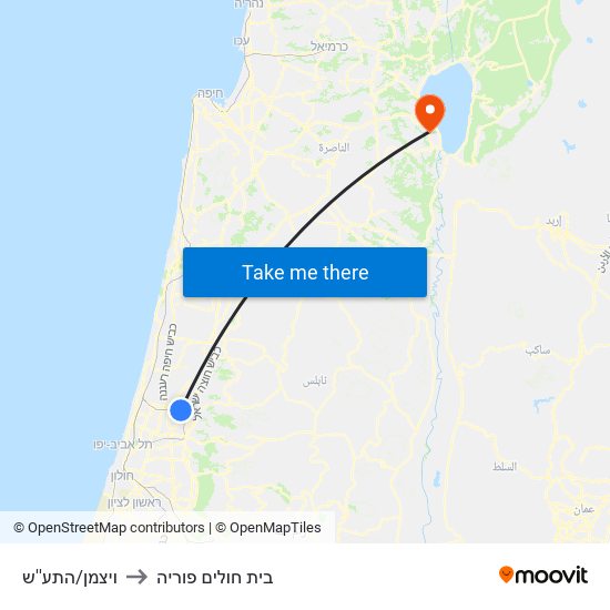 ויצמן/התע''ש to בית חולים פוריה map