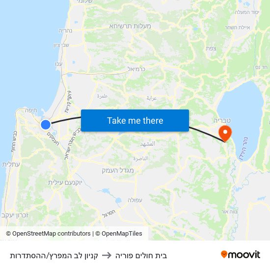 קניון לב המפרץ/ההסתדרות to בית חולים פוריה map