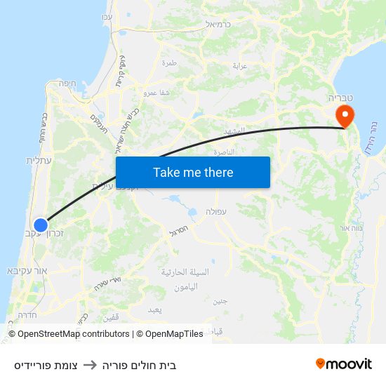 צומת פוריידיס to בית חולים פוריה map