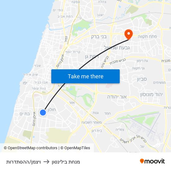 ויצמן/ההסתדרות to מנחת בילינסון map