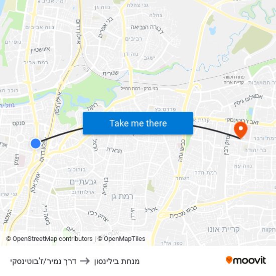 דרך נמיר/ז'בוטינסקי to מנחת בילינסון map