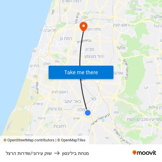 שוק עירוני/שדרות הרצל to מנחת בילינסון map