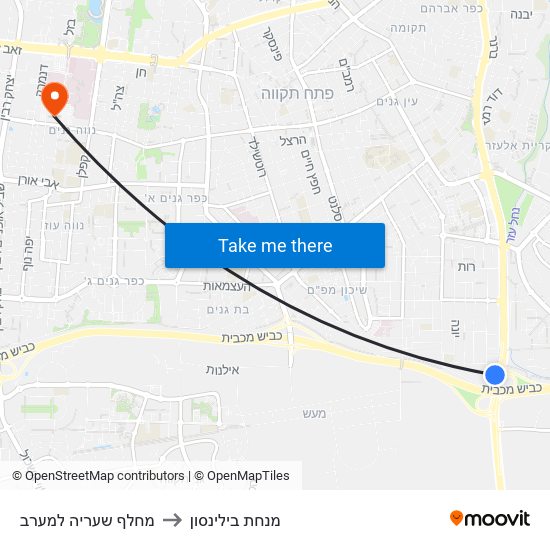 מחלף שעריה למערב to מנחת בילינסון map