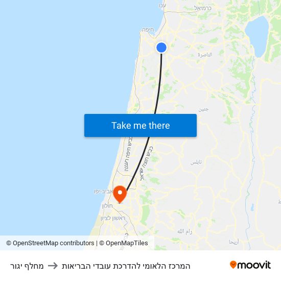 מחלף יגור to המרכז הלאומי להדרכת עובדי הבריאות map