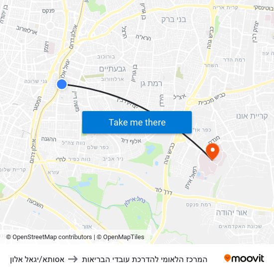 אסותא/יגאל אלון to המרכז הלאומי להדרכת עובדי הבריאות map