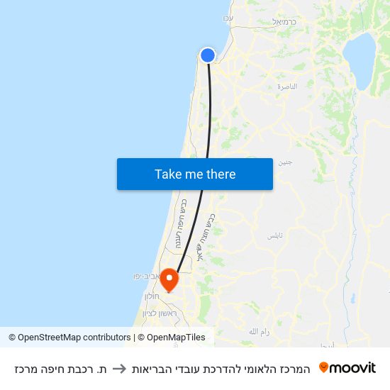 ת. רכבת חיפה מרכז to המרכז הלאומי להדרכת עובדי הבריאות map