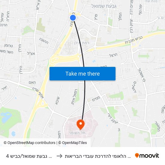 מחלף גבעת שמואל/כביש 4 to המרכז הלאומי להדרכת עובדי הבריאות map