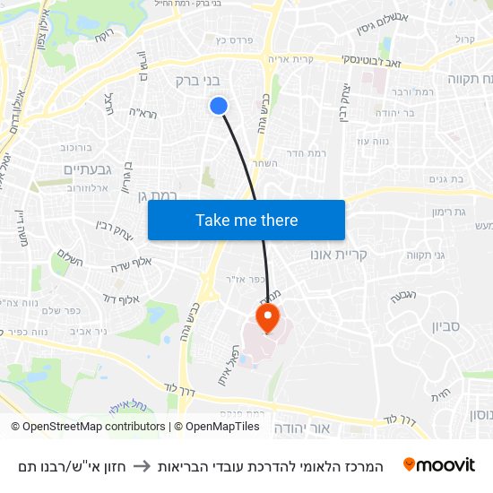 חזון אי''ש/רבנו תם to המרכז הלאומי להדרכת עובדי הבריאות map